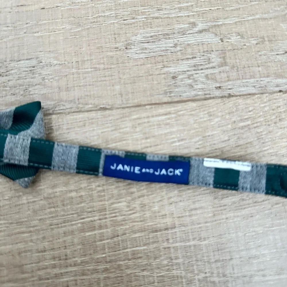 Janie and Jack Dark Green and Gray Striped Bow Tie